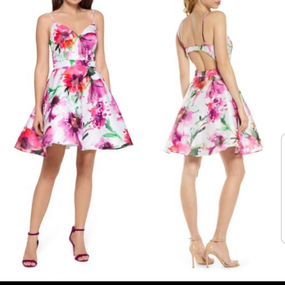 Xscape Floral Print Open Back Party Dress 10 NWT